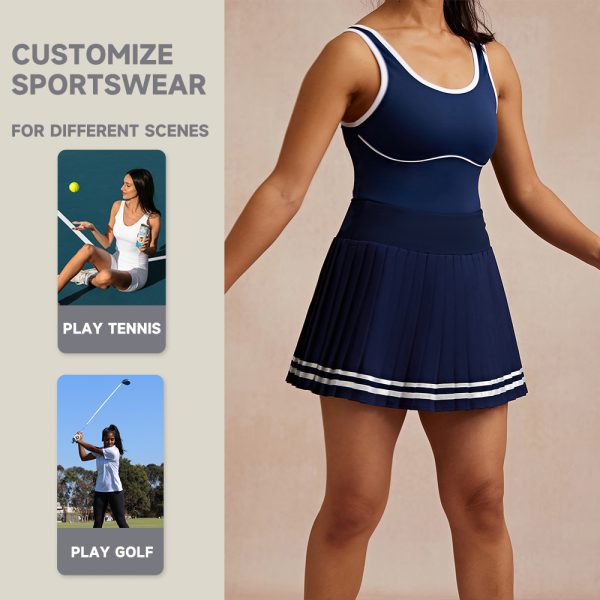Tennis Skirt and Bodysuit Two Piece Set | Ladies Tennis Wear Training Outfit 4 tennis skirt sets 1