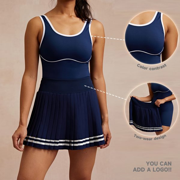 Tennis Skirt and Bodysuit Two Piece Set | Ladies Tennis Wear Training Outfit 2 tennis skirt sets 4