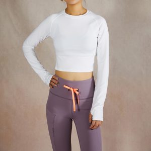 Long Sleeve Gym Crop Top Fitness Shirt With Thumb Holes