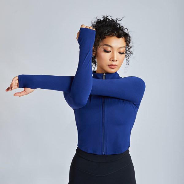 Jeweled Blue Women Sports Jacket Gym Top With Thumb Hole 3 Women Sports Jacket (4)