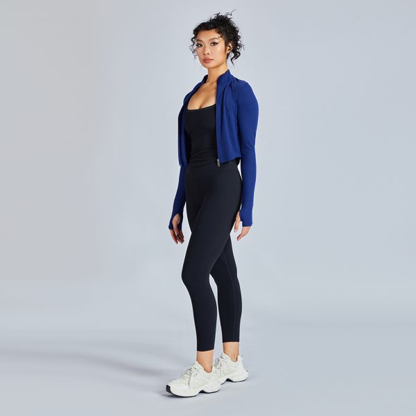 Jeweled Blue Women Sports Jacket Gym Top With Thumb Hole 4 Women Sports Jacket (5)