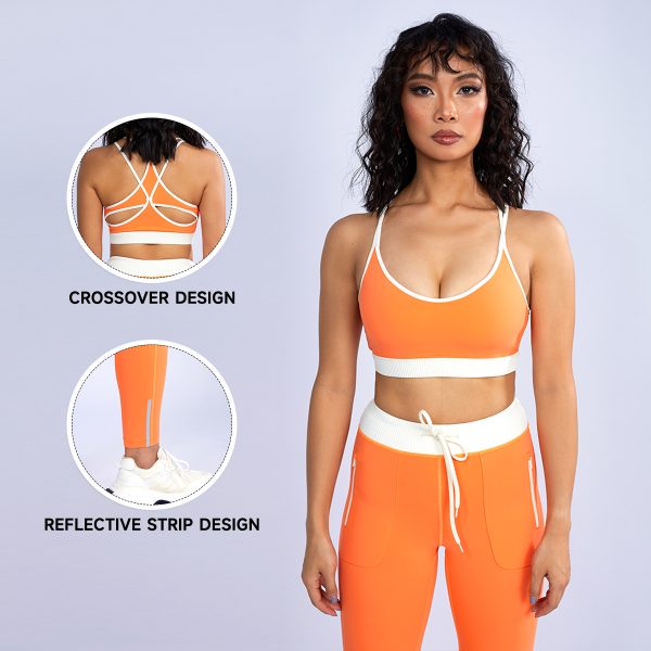 Colorblock Yoga Outfit Set | Cross Back Bra & Pocket Leggings 2 Colorblock Yoga Set