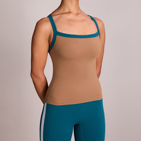 Custom Khaki Fitness Tank with Cross Back And Stretch Fabric 2 Custom Khaki Fitness Tank (4)