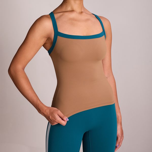 Custom Khaki Fitness Tank with Cross Back And Stretch Fabric 3 Custom Khaki Fitness Tank (5)