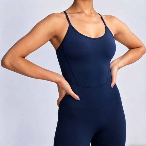 Navy Blue Cross-Back Jumpsuit | Private Label Fitness Clothing 4 gym apparel manufacturer